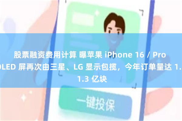 股票融资费用计算 曝苹果 iPhone 16 / Pro 系列 OLED 屏再次由三星、LG 显示包揽，今年订单量达 1.3 亿块