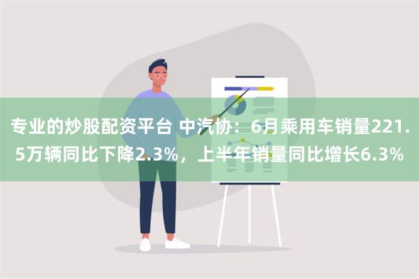 专业的炒股配资平台 中汽协：6月乘用车销量221.5万辆同比下降2.3%，上半年销量同比增长6.3%